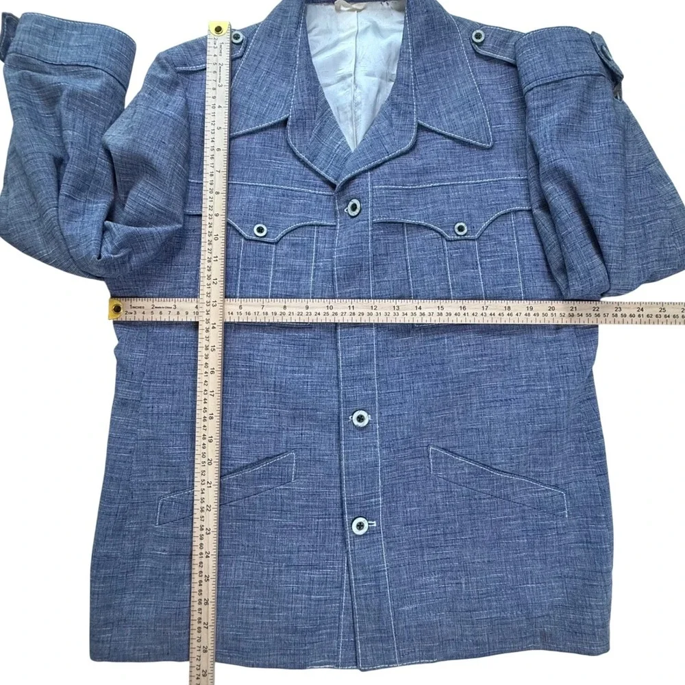 Vintage John Carl's Clayton Blue Safari Leisure Jacket Contrast Stitch 42 Chest‎